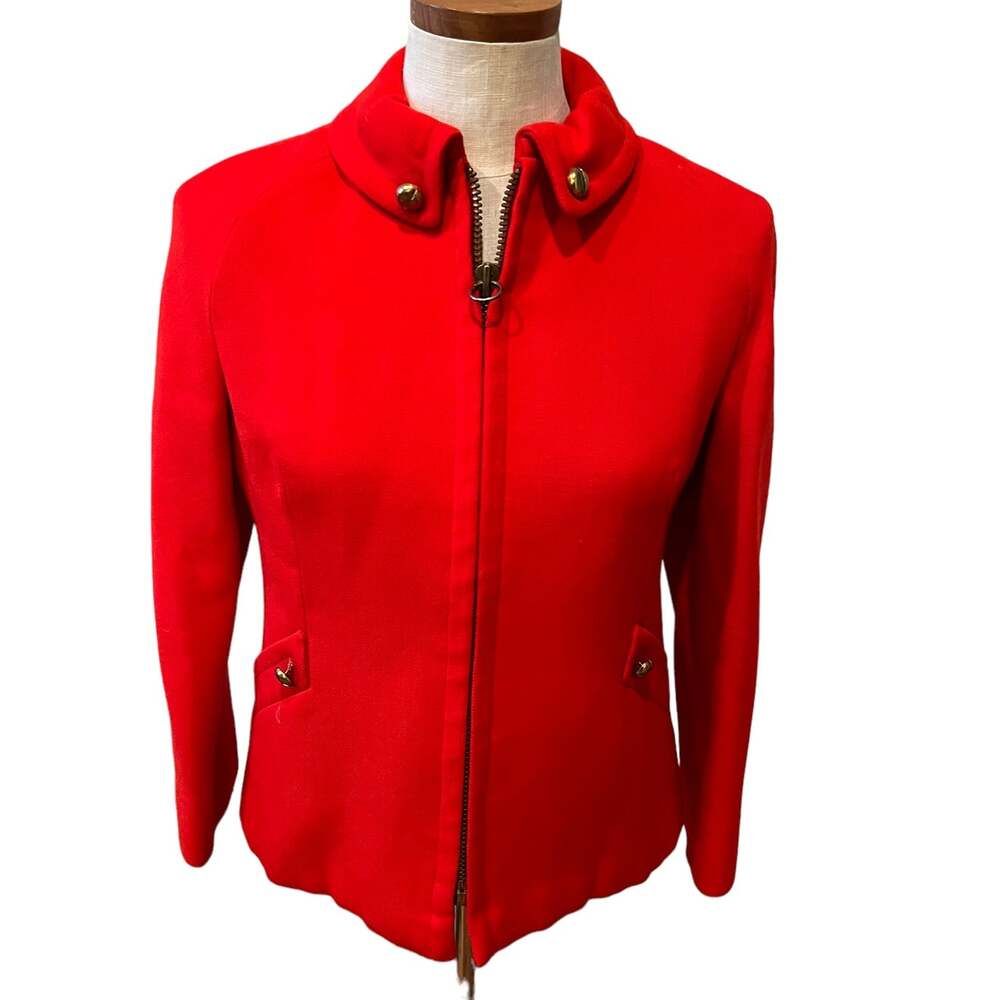 Vintage 60s short red wool coat Peter Pan collar